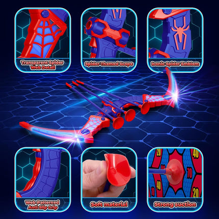 Spider Bow and Arrow Toy Set with LED Lights Target and 8 Suction Arrows