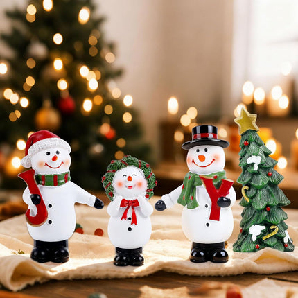 4PCS Resin Snowman Ornaments – Christmas Table & Shelf Decorations