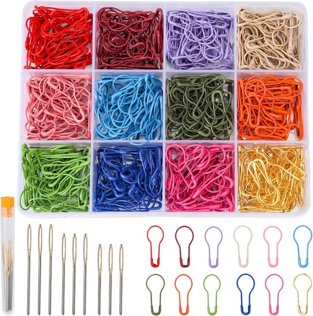 600 Pcs Metal Crochet Stitch Markers Set with 9 Blunt Needles, Storage Box and Tube