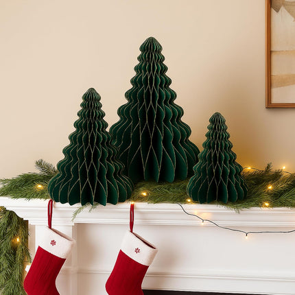 3 Pack Paper Christmas Tree Honeycomb Centerpieces 6, 8, 9.5 Inch Table Décor