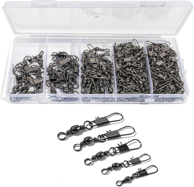 100 Pcs Fishing Swivels – 5 Sizes Barrel Snap for Quick Lure Linking