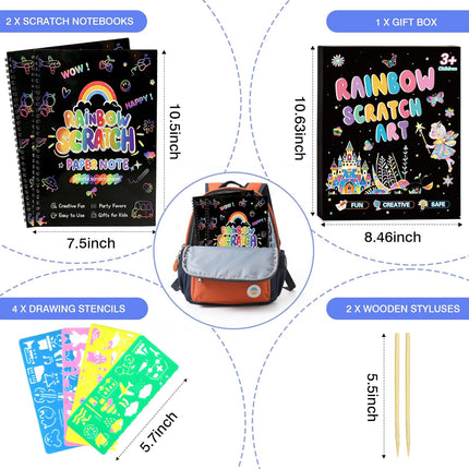 Scratch Art Kit for Kids – 2 Notebooks, Styluses & Stencils, Ages 3-10