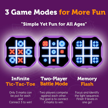 3-in-1 Electronic Tic Tac Toe Game, Handheld Digital, Portable, Purple
