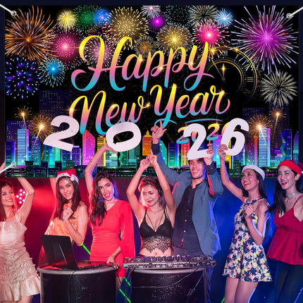 2026 Happy New Year Neon Banner Glowing NYE Party Decorations 71x43"