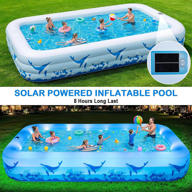 12FT Inflatable Pool with Solar Light Family Swimming Pool for Kids Adults