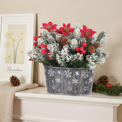 Christmas Centerpiece Decoration – Artificial Norfolk Pine with Poinsettias