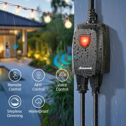 Smart Outdoor Dimmer Plug – Remote Control, Alexa & Google Compatible, 100FT