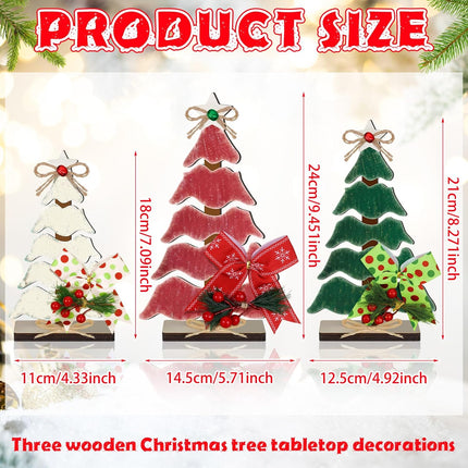 3 Pcs Wooden Christmas Tree Tabletop Decor – Rustic Tiered Tray Centerpiece