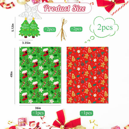 2-Piece Large Christmas Gift Bags Jumbo 36" x 49" Reusable Holiday Drawstring Bags