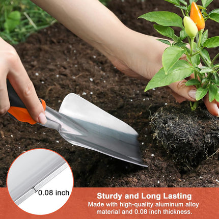 3 Pack Garden Tools Set, Heavy Duty Aluminum Trowel, Shovel & Hand Rake, Orange