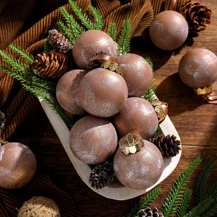 12PCS Rustic Christmas Ball Ornaments – Neutral Brown Shatterproof Tree Decorations