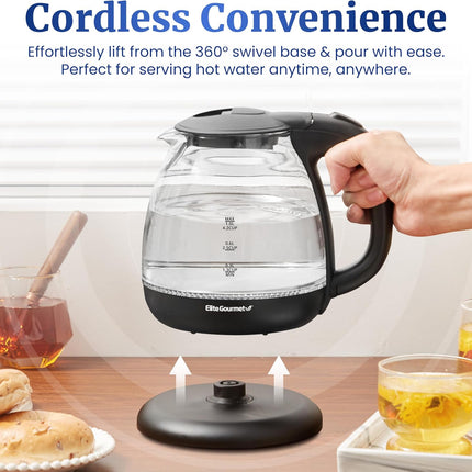 Elite Gourmet 1L BPA-Free Glass Electric Kettle 1100W Blue LED EKT1001