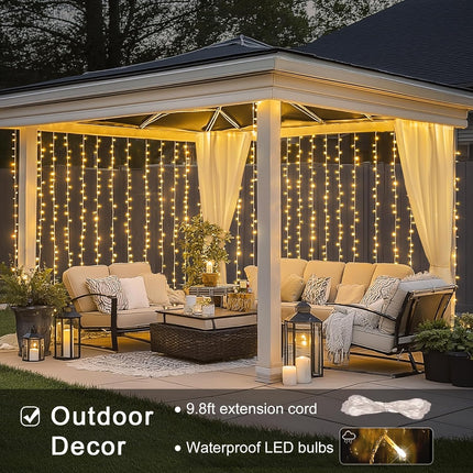 300 LED Curtain String Lights – Warm White, Plug-In with Remote Control