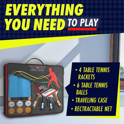 Ping Pong Paddle Set with Net, Balls & Carry Case, Table Tennis Rackets for All