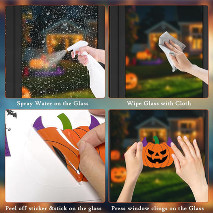 Halloween Window Clings, Reusable Pumpkin & Ghost Static Stickers for Indoor Decor