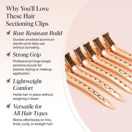 6PCS 3.5" Aluminum Duckbill Hair Clips Alligator Salon Styling Rose Gold
