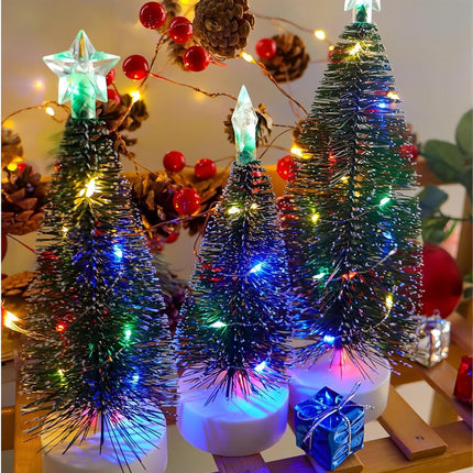 Mini Christmas Trees with LED Lights – 3 Pack Bottle Brush Tabletop Decor