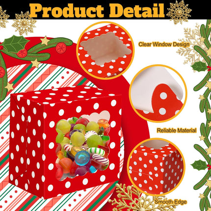24PCS Holiday Cookie Boxes – Small Red & White Boxes with Window for Gifts & Desserts