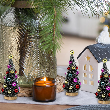 6 Pcs Mini Artificial Christmas Trees, Frosted Green Sisal Bottle Brush with Wooden Bases