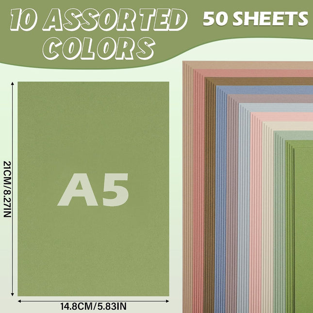 50 Sheets A5 Morandi Cardstock Paper, 250GSM 92LB Boho Colored Paper for DIY Crafts