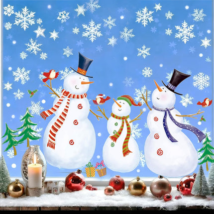 Christmas Window Clings Snowman & Snowflakes Static Stickers Decor