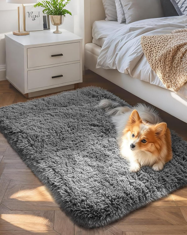 Small Grey Non-Slip Rug – Fluffy 2x3 Mini Carpet for Bedroom, Entryway & Nursery