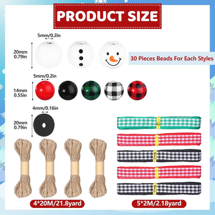 DIY Christmas Snowman Beads Kit | Buffalo Plaid Wooden Beads & Twine Scarf