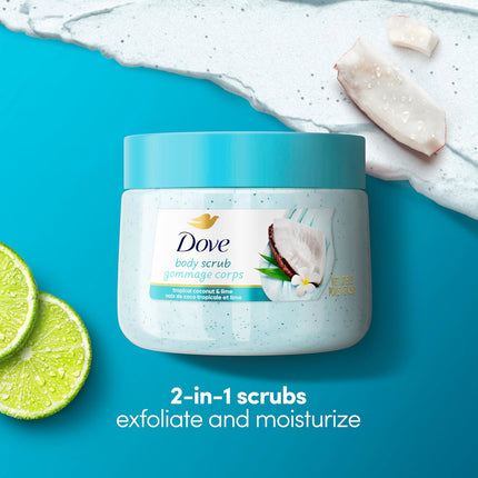 Dove Body Scrub Coconut & Lime 15oz, Whipped Moisturizing Scrub for Dry Dull Skin
