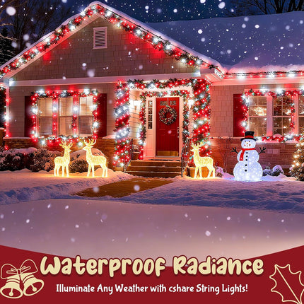 Waterproof Christmas String Lights 50LED | Red & White Outdoor Garland