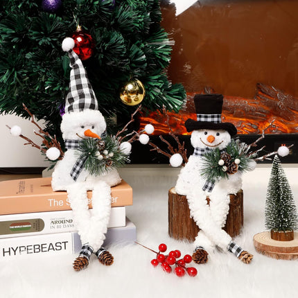 Christmas Snowman Decorations, 2PCS Plush Buffalo Checked Mantel Ornaments