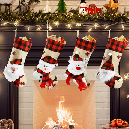 Christmas Stockings – 18.5" Burlap Plaid Design for Holiday Hanging Décor