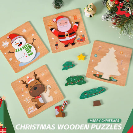 4-Pack Christmas Wooden Puzzles – Fun Jigsaw Set for Kids & Toddlers