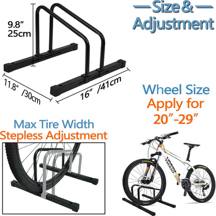 Adjustable Bike Stand Floor Rack, Fits 20-29in MTB & Road Bikes, Indoor Outdoor