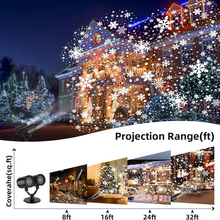 Christmas Snowflake Projector Lights Double Head LED with Timer, Waterproof