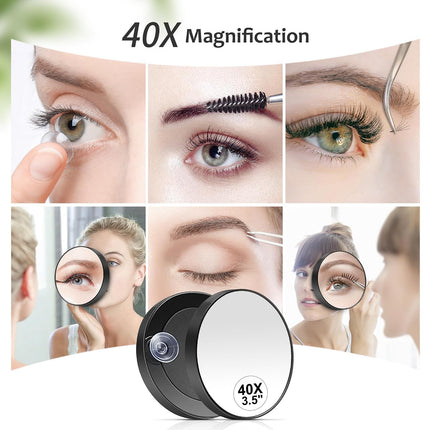 40X Magnifying Makeup Mirror, 3.5" Compact Suction Cup Mirror with Tweezers