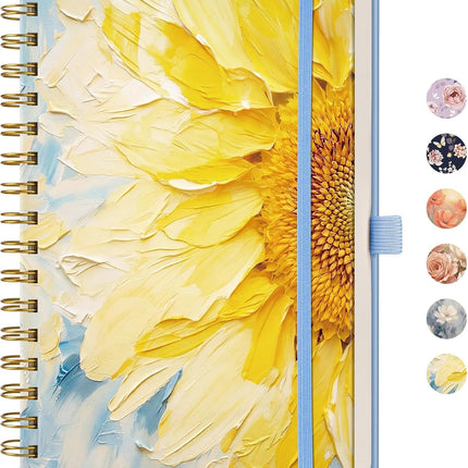 A5 Spiral Journal Notebook, 160 Lined Pages, 100 GSM, Hardcover, Sunflower Design