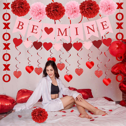 Valentine’s Day Decor Set: Heart Swirls, ‘Be Mine’ Banner & XO Garlands