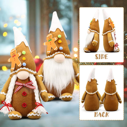 Christmas Gingerbread Gnome Couple – Plush Elf Tomte Doll Ornament Set