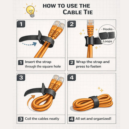 130 Pack Cable Management Ties, Reusable 6" Hook & Loop Cord Organizer