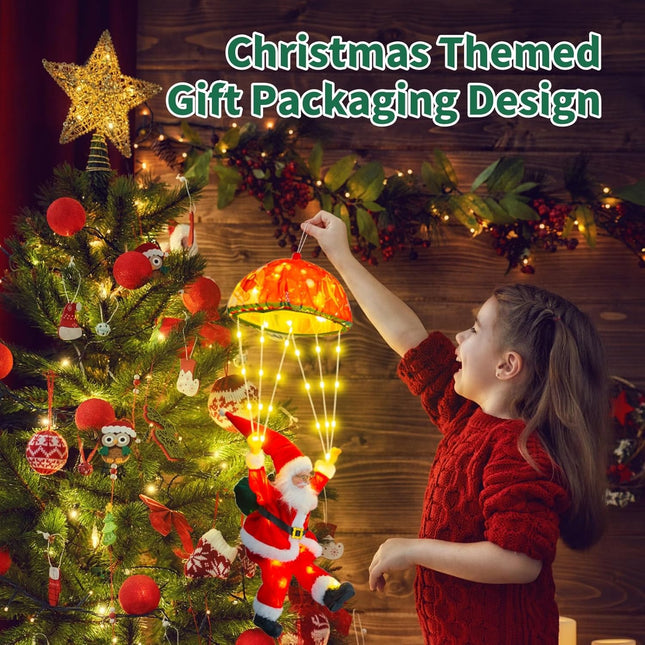 LED Santa Parachute Hanging Light, 8 Modes + Timer, Xmas Porch & Tree Decoration
