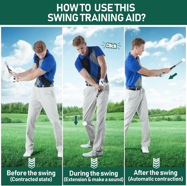 Retractable Golf Swing Trainer Telescopic Grip Training Aid with Arm Band