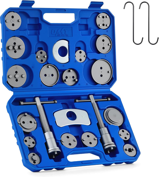 24PCS Brake Caliper Compression Tool Set, 1045 Steel with Adapters & Hangers