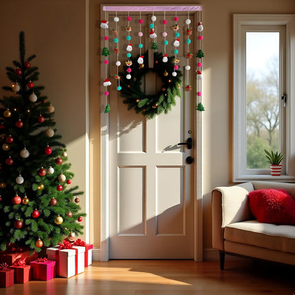 Christmas Fluffy Plush Curtain – Self-Adhesive, 34" W x 36" L for Door, Window, Wall