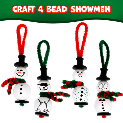 Christmas Bead Snowmen Craft Kit 4Set | DIY Ornaments for Kids & Tree Decor