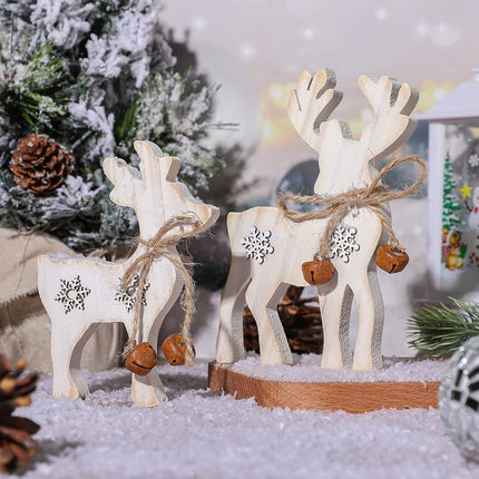 2PCS Wooden Reindeer Christmas Decorations – Tabletop Indoor & Outdoor Decor