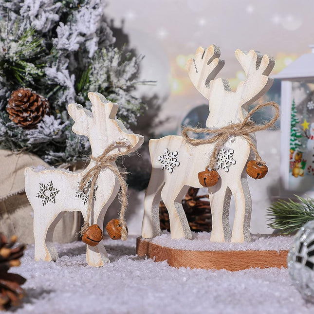 2PCS Wooden Reindeer Christmas Decorations – Tabletop Indoor & Outdoor Decor