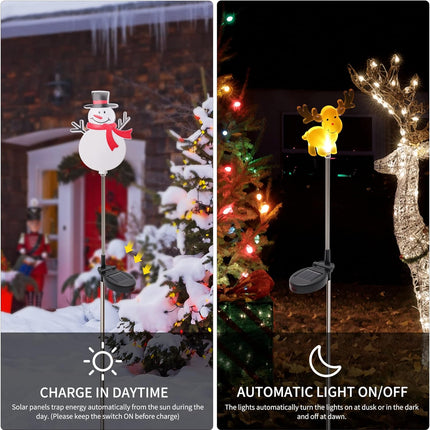 4 Pack Solar Christmas Lights – Santa, Snowman, Tree & Reindeer Yard Stakes