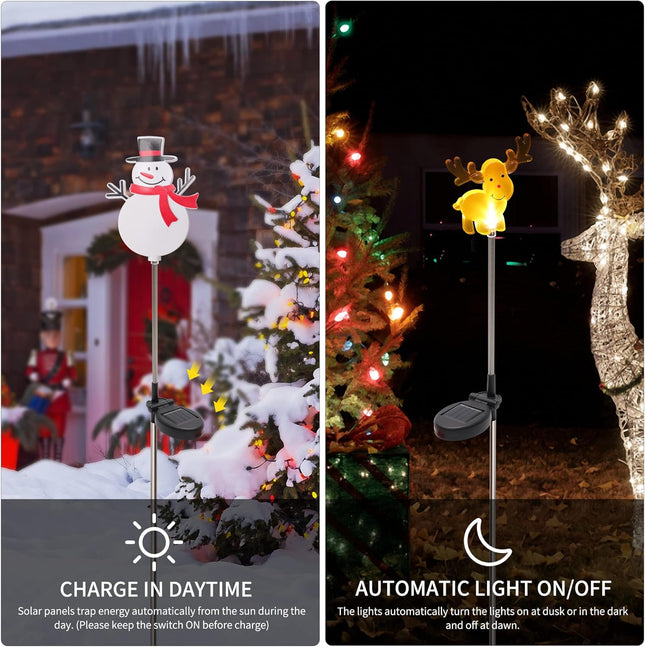 4 Pack Solar Christmas Lights – Santa, Snowman, Tree & Reindeer Yard Stakes