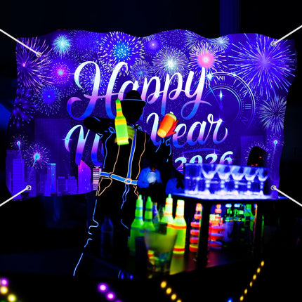 2026 Happy New Year Neon Banner Glowing NYE Party Decorations 71x43"