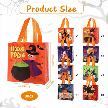 8-Piece Halloween Trick or Treat Bags, Reusable Non-Woven Candy Tote Bags 7.9in